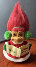 Vintage Russ 5&quot; Christmas Caroler Singer Troll Doll Toy Figure with Ear Muffs - £9.90 GBP