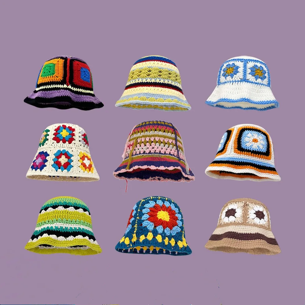 2023 Autumn New Crochet Korean Handmade Bucket Hat Women Weaving Knitted Hat  - £12.91 GBP+