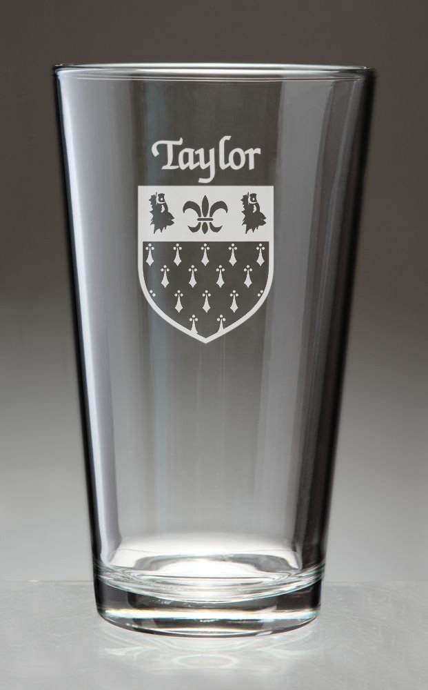 Taylor Irish Coat of Arms Pint Glasses - Set of 4 (Sand Etched) - $67.32