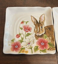Maxcera Easter Bunny Floral Square Dinner  Scalloped Plates set of 4 New - £62.84 GBP
