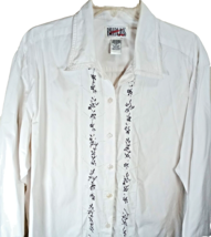 Bill Blass Jeans Embroidered Shirt Size 1X White Long Sleeve Flowers Cottagecore - £13.92 GBP