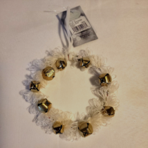 St Nicholas Square Warm & Cozy Wreath Ornament with Bells White Christmas - $9.74