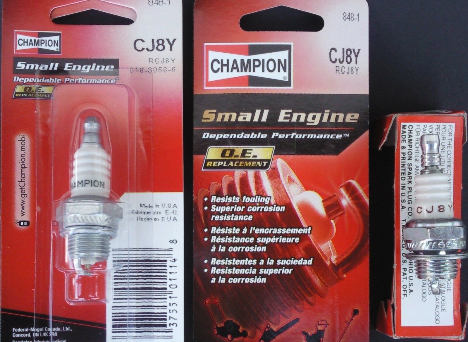 Champion Spark Plug CJ8Y #848-1 Replaces RCJ8Y 018-3058-6, SELECT: Card ... - $3.89