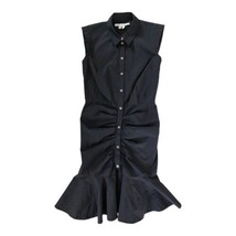 Veronica Beard Casual Women&#39;s 4 Black Cotton Ruched Button-Down Mini Shirt Dress - £147.26 GBP