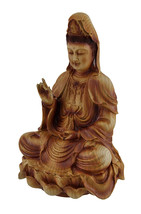 Zeckos Guanyin Goddess of Mercy Sitting On Lotus Wood Finish Statue - £19.74 GBP