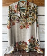 One World? Wm. Sz. 2X? Sweater Top Embellished Fall Leaves Sunflowers Beige L/S - $24.47
