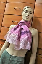 FELTED WOOL UNIQUE LONG PINK SCARF WITH LACES HANDMADE HOLIDAY GIFT FOR ... - $118.15