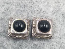 Premier Design Round Black Stone Silver Tone Square Clip-On Earrings - $12.99