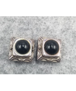 Premier Design Round Black Stone Silver Tone Square Clip-On Earrings - $247.32 MXN