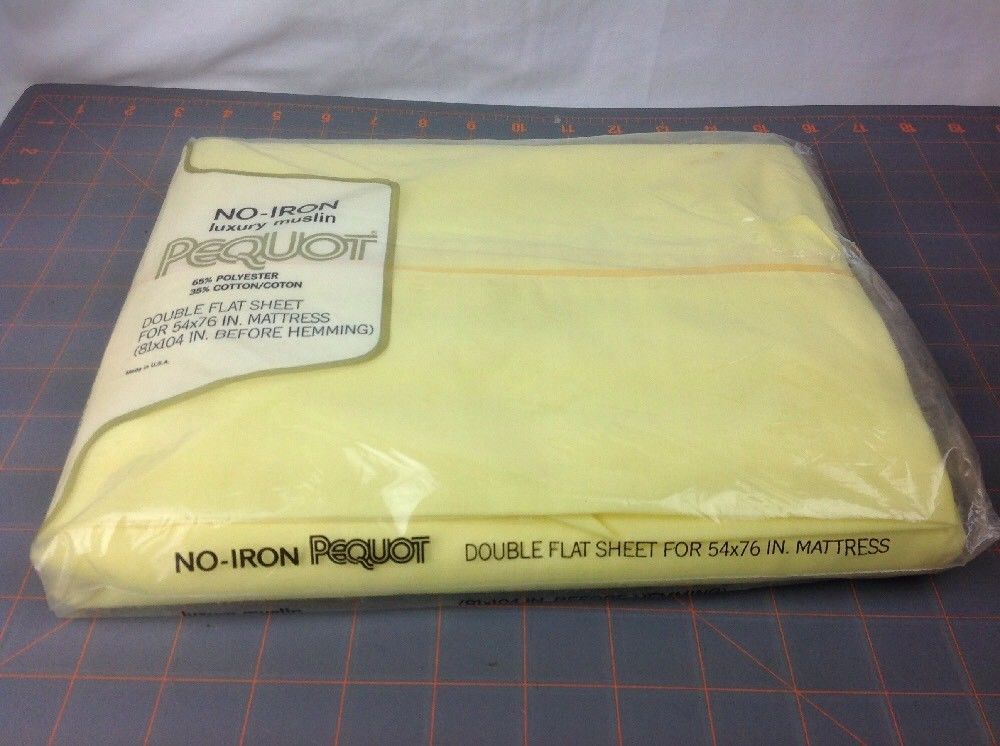 Vintage 70s SPRINGS Pequot Luxury Muslin No Iron TWIN Flat Sheet Yellow NEW - $19.81