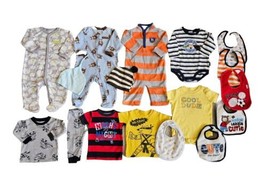 17PC Mixed Lot Fall/Winter Clothing Infant Baby Boys 6 Mos Sleepers Bibs Tees + - £10.86 GBP