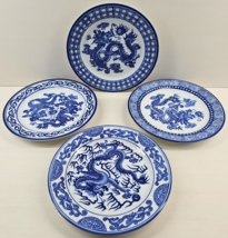 4 Pc Bombay Asian Garden Salad Plates Set Dragon Floral Blue &amp; White Dishes Lot - $68.97