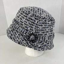 Manhattan Hat Co Womens Bucket Hat One Size Black White Tweed Rhinestone Buckle - £11.84 GBP
