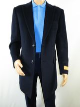 Men 100% Soft Wool 3/4 Length Winter Top Coat Cashmere Feel  #Til-71 Navy Blue image 4