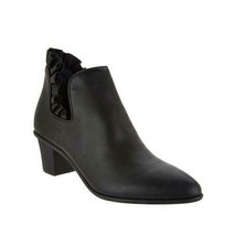 Lori Goldstein Women Ankle Booties with Ruffles Cydney Size US 6M Black Leather - £12.78 GBP