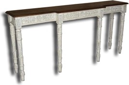 Console Table Italian Distressed White, Rustic Carved Wood, Six Turned Legs - £1,589.62 GBP