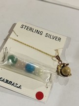 vintage steling silver 925 gold tone dolphine with multi color stones Necklace - £35.20 GBP