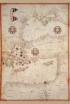 Portolan Map of Turkey, Mediterranean, Adriatic and the Agean - $19.97