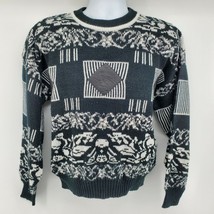 Alan Stuart Vintage Sweater Size M Black Geometric 90s - £20.98 GBP