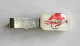 Elegant Trout Fly Lure in Lucite Silver-tone Tie Clasp 1950s vintage 1 3/4&quot; - £11.17 GBP