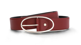 Womens vegan belt apple skin red casual elegant oval buckle clasp square tip - £53.21 GBP