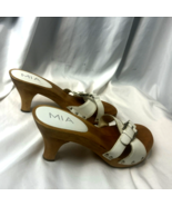 Vintage MIA Wooden Heel Sandals White Leather Buckle Slip-On Slides 2000s  - $463.57 MXN