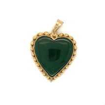 Vintage Sterling Signed Silver Handmade Gold Tone Heart Shape Jade Stone Pendant - £34.40 GBP