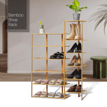 Entryway 30&quot; Natural [Zig-Zag Twin Stand] 12-Tier Bamboo Shoe Rack W/Boots Shelf - $71.99