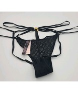 NWT VICTORIA SECRET L/XL BLACK ICON LOGO MESH STRAPPY BRAZILIAN PANTIES ... - $34.30 CAD