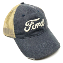 Ford Adjustable Slouch Curved Bill Blue Denim Tan Mesh Trucker Snapback Hat Cap - £14.51 GBP