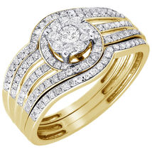 14K Yellow Gold Fn Round Diamond Engagement Ring Ladies Wedding Band Bridal Set - £81.29 GBP