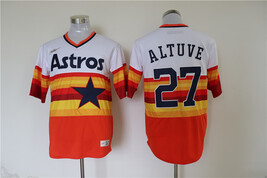 Men’s Jose Altuve #27 Retro Rainbow Stripe White Orange Baseball Jersey - $45.00