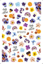 Nail Art 3D Decal Stickers beautiful purple blue yellow flowers Paris XF3373 - £2.54 GBP