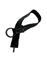 Chicos Womens Belt Size Small Black Leather Braided Silver Colored Hook Buckle - £13.15 GBP