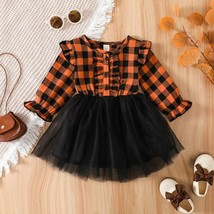 NEW Halloween Girls Orange Plaid Ruffle Tutu Dress 18 M 2T 3T 4T 5T - £6.88 GBP