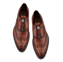 Wing Tip Pointed Brogue Toe Genuine Leather Maroon Brown Handmade Zipper Shoes - £128.50 GBP