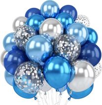 Blue Silver Balloons Set, 12 Inch Blue and Silver Balloons Dark Navy and - $25.83