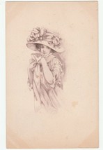 Vintage Postcard Beautiful Woman in Bonnet Black and White Illustration 1912 - £6.86 GBP