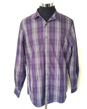 Structure Modern Fit Shirt Men&#39;s Size Large Cotton Plaid Dark Purple Gray Black - £12.31 GBP