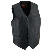 Men&#39;s Motorcycle Vest Black Classic V-Neck Snap Front Vest SH1310 - $54.99+
