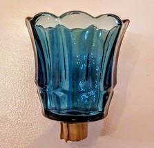 Blue Glass Votive Candle Holder VTG Home Interiors Starlight Sconce Peg Shade - $12.78