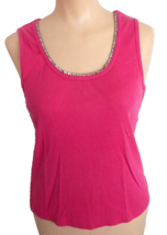 Pink Knit Embellished T-Shirt Top Sleeveless Fiorlini International Size M - £7.72 GBP