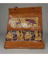 VTG Hand-tooled Brown Leather Sachel Bag w Handles 14x12&quot; With Hindi Des... - €22,76 EUR