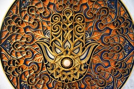 HAMSA WALL DÉCOR - Painted Mandala Art - Gemstone Hamsa Art For Wall Hanging - £153.16 GBP+