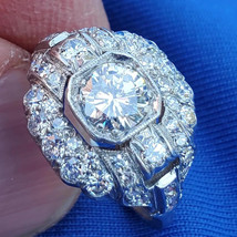Earth mined Diamond Art Deco Engagement Statement Ring Antique Platinum Filigree - €12.910,46 EUR