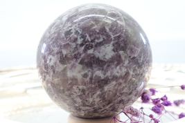 Large Lepidolith gemstone sphere for decoration and gift in high quality. - $86.90
