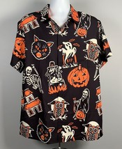 Hardaddy Halloween Pumpkin Witch Skeleton Ghost Button Front Shirt Mens Large - $28.66