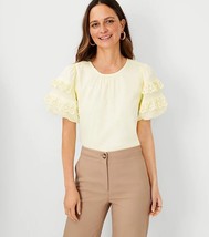 New Ann Taylor Pastel Yellow Blouse Top Sz S Ruffled Sleeves Crew Neck Cotton - £30.95 GBP