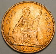 Great Britain Penny, 1964 Gem Unc~Britannia Seated Right~Excellent~Free ... - $5.87
