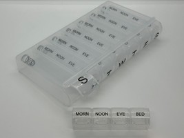 7-Day Pill Box Organizer 4 Times A Day Morning Noon and Evening and Bed ... - £8.55 GBP